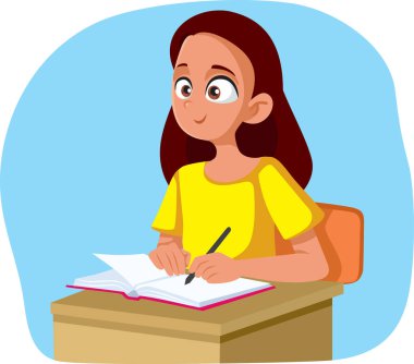 Mutlu Öğrenci Genç Kız Yazar Vektör Çizgi Film İllüstrasyonu