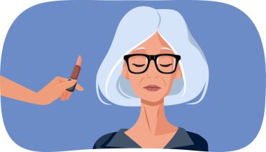 Kuru Dudaklı Yaşlı Kadın Dudak Merhemi Vektörü İllüstrasyonu Aldı