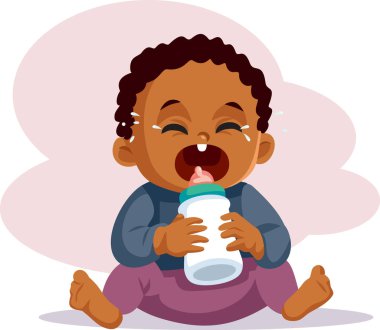 Hüzünlü Bebek Ağlıyor Bebek Şişe Elde Vektör Çizgi Filminde
