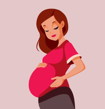 Mutlu Hamile Kadın Göbek Vektörü Çizgifilmini Okşuyor