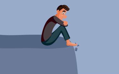 Bir Cliff Vector Çiziminin Kıyısında Üzgün Depresyonlu Adam