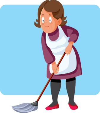 Paspas Vektörü Çizgi Filmi İllüstrasyonuyla Kıdemli Bayan Temizlik