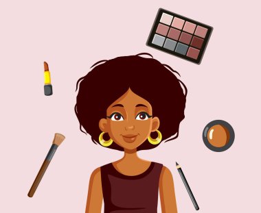 Afrika Etnik Kadın Kozmetik Vektörü Çizgi Filmi Karakteri Çevrildi