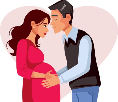 Mutlu Çift Hamileliğin tadını çıkartıyor Bebek Doğumunu Bekleyen Vektör Çizimi