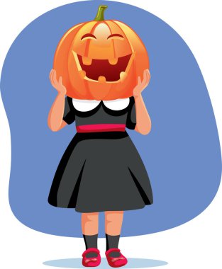 Balkabağı Vektörü Çizgi Filmi Tasarımı Tutan Küçük Kız