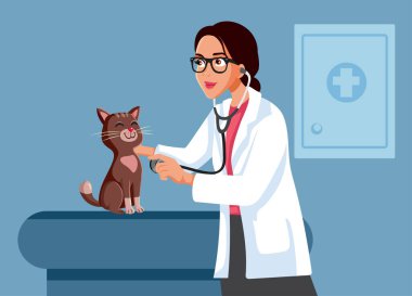 Veteriner Doktor Vektör Çizgi Film Çizimi 'ndeki Kedi
