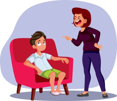 Anne pasif ergen oğlan vektör illüstrasyonunu azarlıyor.