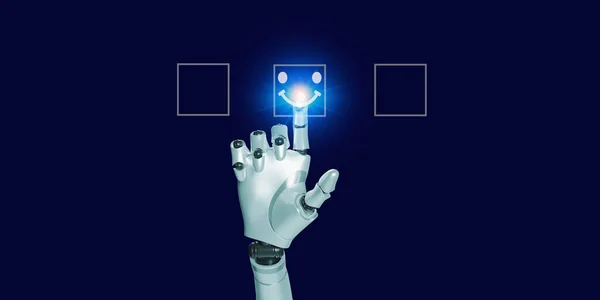 Sztuczna Inteligencja Ręka Dotykając Uśmiech Ikona Świecące Eauty Niebieskie Światło — Zdjęcie stockowe