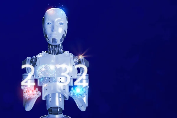 Sztuczna Inteligencja Znakiem Elementu Światowego Rok 2032 Rozpoczynający Robotyczny Izolat — Zdjęcie stockowe