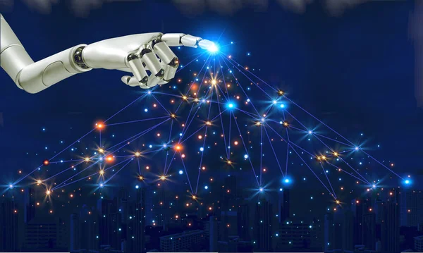 Roboten Hanterar Kommunikationen Staden Ett Nätverk — Stockfoto