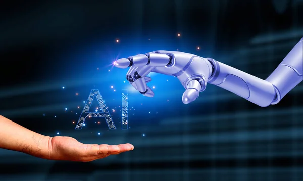 Artificiell Intelligens Robot Hand Med Text Handen Ljus Glöd Abstrat — Stockfoto
