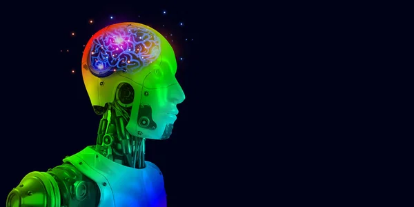 Inteligencia Artificial Multicolor Robótica Icono Del Cerebro Luz Resplandor Aislar Fotos de stock