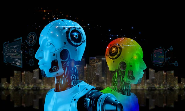 Vícebarevný Robot Elementem Futuristická Digitální Ikona Zářit Světlo Rozmazat Noční — Stock fotografie