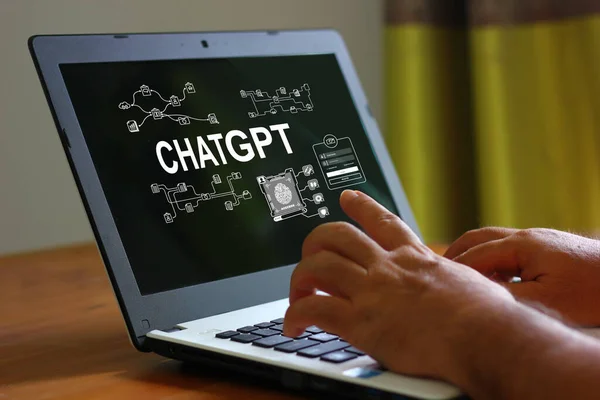 Chat Gpt Nuevo Channal Conectar Inteligencia Artificial Ordenador Portátil Móvil Imágenes de stock libres de derechos