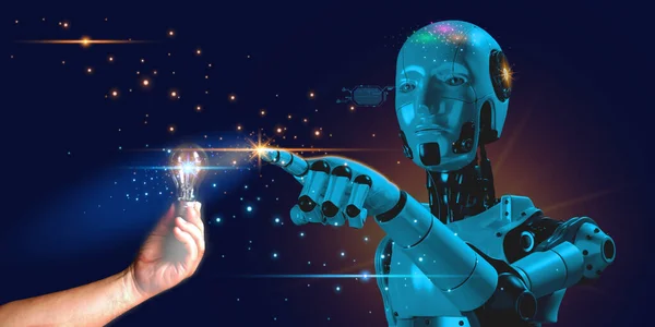 Människor Med Roboten Kan Hjälpa Människor Att Råd Nya Idéer — Stockfoto