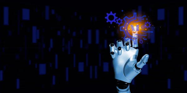 Robotic Hand Röra Artificiell Intelligens Digital Ikon Glöd Ljus Kopia — Stockfoto