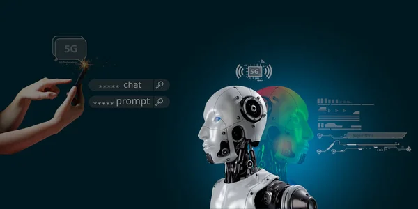 woman chat with AI design prompt order artificial intelligence using algorithm design daily work ,AI  technology concept