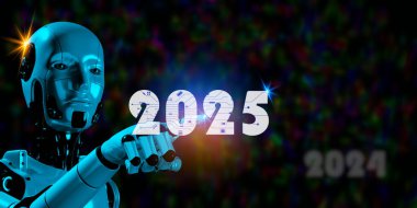 Devre diyagramında 3D robot çizimi 2025 'e değiniyor. Yeni yılda yapay zeka teknolojisi geliştiriliyor.