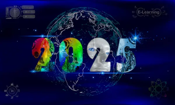 2025 modern endüstri ve iş yılbaşı trendinde 3d robotik oluşturma şablonu