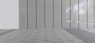 Boş alan girişi dekorasyonu gri granit duvar seramik fayanslar zemin seramik doku kare perspektif görünümü, mimari konsept