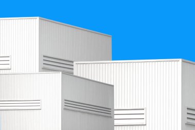 Mimari tasarım kare şeklindeki kıvrımlı duvar geometrik binası. Fabrika deposu, güzellikle ilgili bir nokta yaratmak için dokularla kaplanmış.