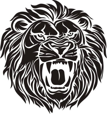 Aslan yalın ağızlı ve tüylü yeleli siyah çizgili ve şablonlu.