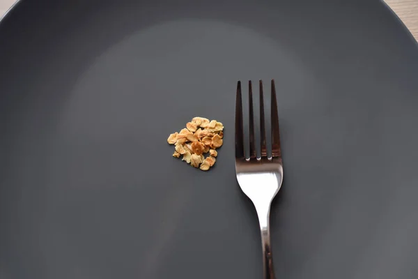 Υγιεινό Πρωινό Πιρούνι Και Γκρι Πιάτο Φαγητό Δημητριακά Υγιεινή Διατροφή — Φωτογραφία Αρχείου