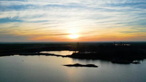 Sunset Flight Ghiroc Lake Arad Romania Europe — ストック動画