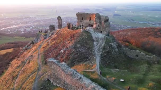 Sunset Light Flight Siria Fortress Romania Europe — ストック動画