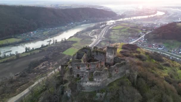 Drone Flight Soimos Fortress Built 1278 Romania Europe — Video
