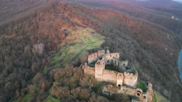 Flight Soimos Medieval Fortress Built 1278 Romania Europe — ストック動画