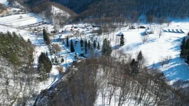 Drone flight over Prislop Monastery, Hunedoara county, Romania, Europe.