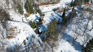 Drone flight over Prislop Monastery, Hunedoara county, Romania, Europe.