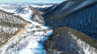 Drone flight in vicinity of Retezat Mountains, Romania, Europe.