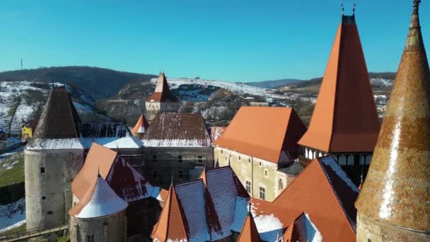 Drone Flight Corvin Castle Hunedoara Romania — Stok video