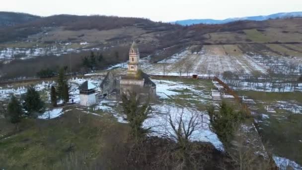 Densus Christian Church Village Densus Transylvania Romania Europe Drone Footage — Stok video