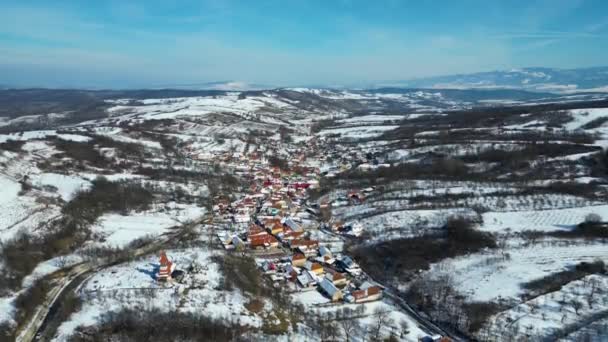 Lot Dronem Nad Wioską Silvasu Sus Okręg Hunedoara Rumunia Europa — Wideo stockowe