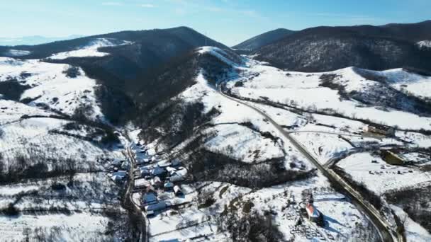 Drone Vlucht Silvasu Sus Dorp Hunedoara Provincie Roemenië Europa — Stockvideo
