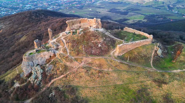 Romanya Nın Arad Ilçesindeki Siria Ortaçağ Kalesi Avrupa Drone Hava — Stok fotoğraf