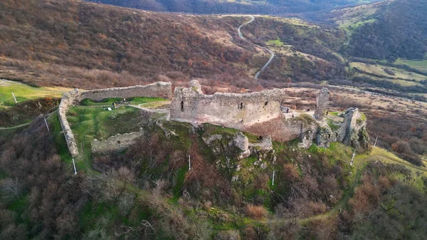 Romanya Nın Arad Ilçesindeki Siria Ortaçağ Kalesi Avrupa Drone Hava — Stok fotoğraf
