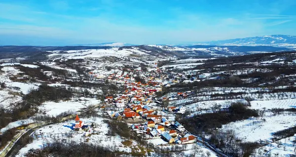 Silvasu Sus Köyü Hunedoara Ilçesi Romanya Nsansız Hava Aracı Görüntüsü — Stok fotoğraf