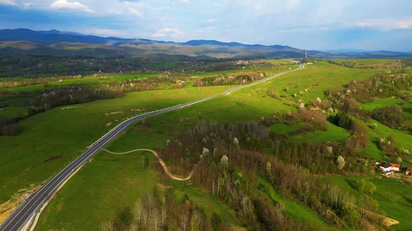 stock image Aerial view of a rural road, Arad county, Romania.