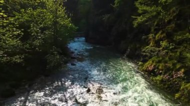 Savinja nehri, Solcava, Slovenya yakınlarında. İHA yakalama.