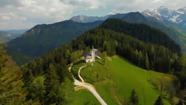 Holly Spirit Kilisesi Podolseva Köyü Slovenya Nsansız Hava Aracı Görüntüleri — Stok video
