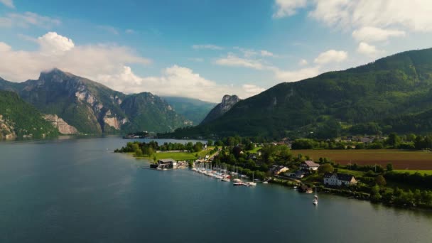 Lago Traunsee Austria Imágenes Aéreas Drones — Vídeos de Stock
