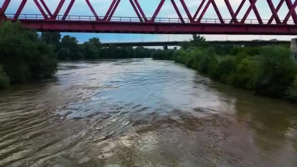 Puente Ferroviario Sobre Río Mures Condado Arad Rumania Imágenes Aéreas — Vídeos de Stock