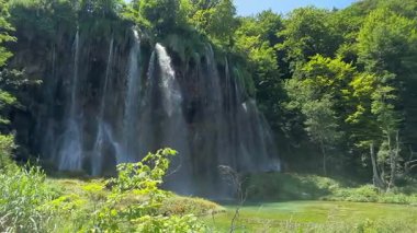 Hırvatistan 'ın Plitvice Gölleri' nin görkemli şelalesini keşfedin, bereketli dağlar ve yaz yeşillikleriyle çevrili, açık hava meraklıları ve doğa severler için çarpıcı bir doğal deneyim sunuyor..
