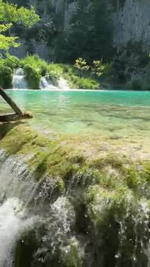 Hırvatistan 'ın Plitvice Gölleri' nde büyüleyici bir şelale, yazın canlı doğa ve görkemli dağlarla çevrili, fotoğrafçılar ve doğa severler için büyüleyici bir zemin hazırlıyor..