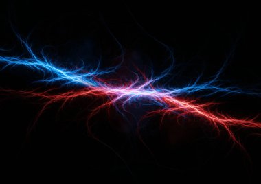 Kırmızı ve Mavi yıldırım arkaplanı, plazma ve enerji soyut