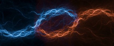 Sıcak turuncu ve soğuk mavi yıldırım arka planı